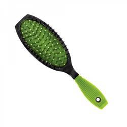 Green hair brush with ribbed handle