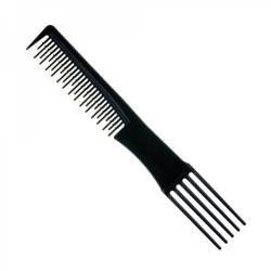 Hair comb with plastic fork - black